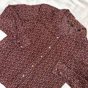 Eddie Bauer Women’s XL Purple Pink Dainty Floral Pleat Detail Long Sleeve Blouse